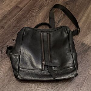 S Zone Black Leather Backpack